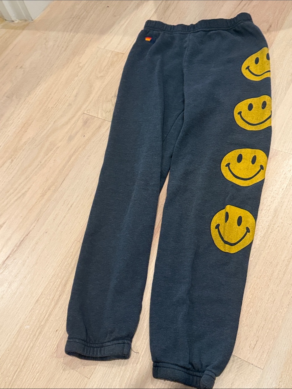 Aviator Nation Black Sweatpants with Yellow Smiley Faces